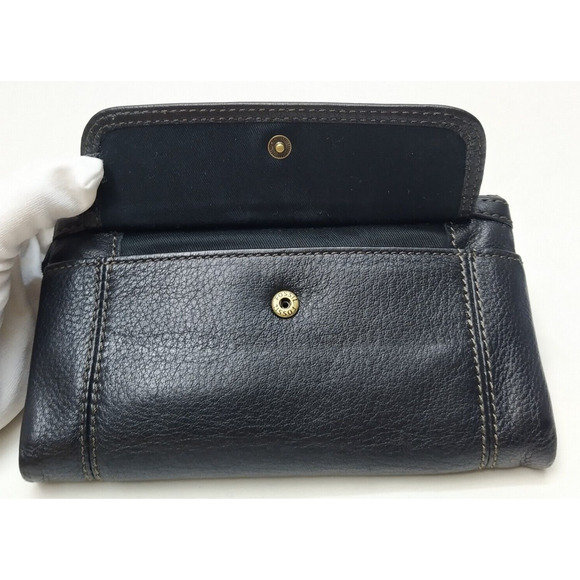 Fossil Black Pebbled Leather Credit Card ID Window Zipper Closure Wallet - Picture 10 of 16